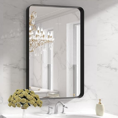 Black Round Corner Metal Frame Mirror – Adjustable Shelves – Surface or Recessed Mount - Lumens Depot