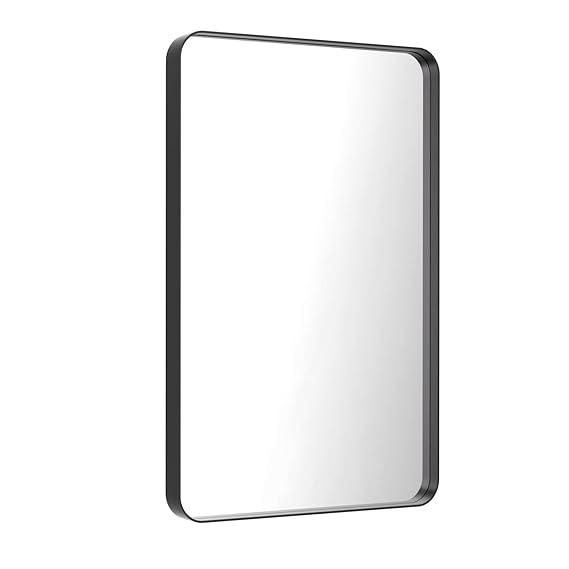 Black Round Corner Metal Frame Mirror – Adjustable Shelves – Surface or Recessed Mount - Lumens Depot
