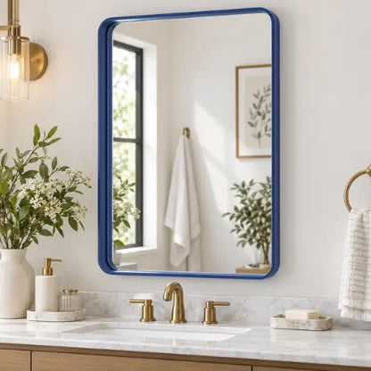 Blue Round Corner Metal Frame Mirror – Vertical or Horizontal Mount