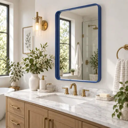 Blue Round Corner Metal Frame Mirror – Vertical or Horizontal Mount