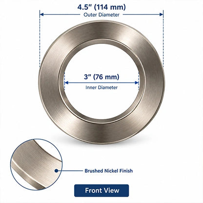 Brushed Nickel Goof Ring - 4.5″ Diameter for 3-Inch Round LED Gimbal Recessed Light