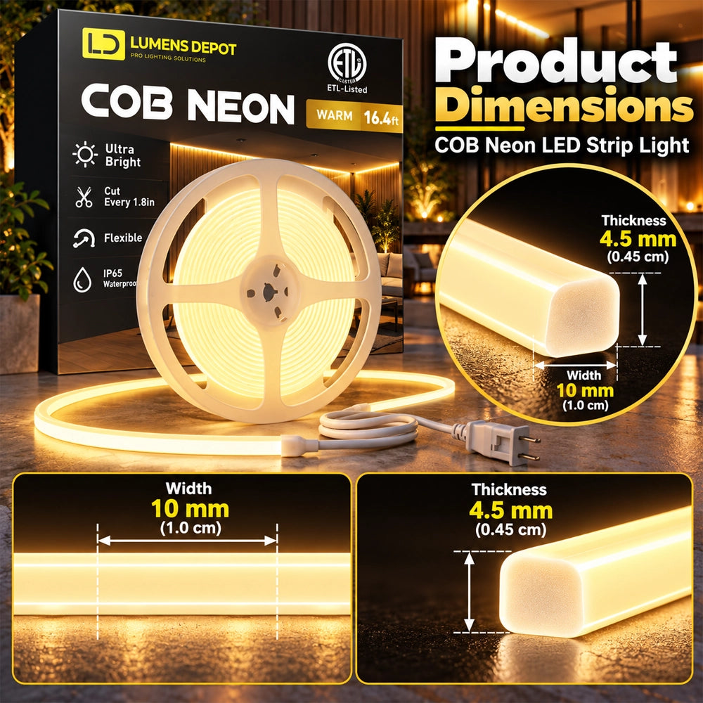 COB LED Neon Rope Light, 110-120V, 2800K Warm White, 10W/M, 800 LM/M - Lumens Depot