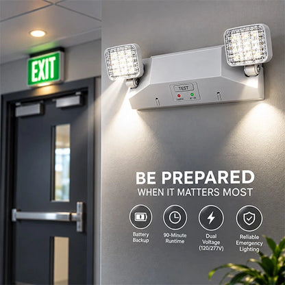 Dual LED Emergency Light with Battery Backup - Dual Voltage, 2.4W, 90-Minute Operation