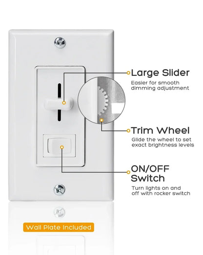 ELV Slide Dimmer Light Switch Pack Wall Plate Included UL Listed - Lumens Depot