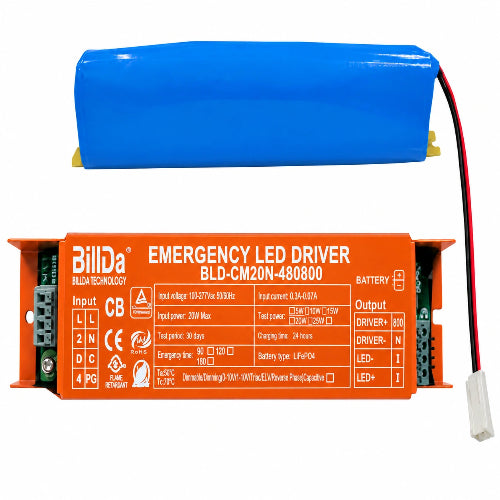 Emergency LED Driver – 20W, 90-Minute Backup - AC120-347V - DC Side Wiring