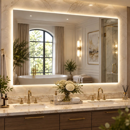 LED Backlit Bathroom Mirror with Adjustable Color & Anti-Fog Function
