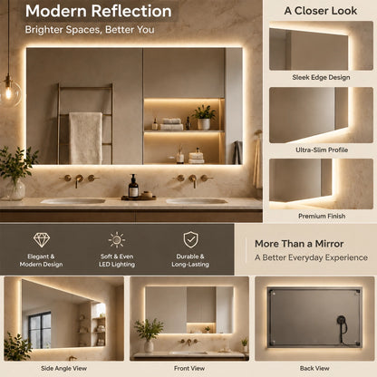 LED Backlit Bathroom Mirror with Adjustable Color & Anti-Fog Function