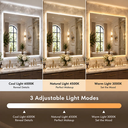 LED Backlit Bathroom Mirror with Adjustable Color & Anti-Fog Function