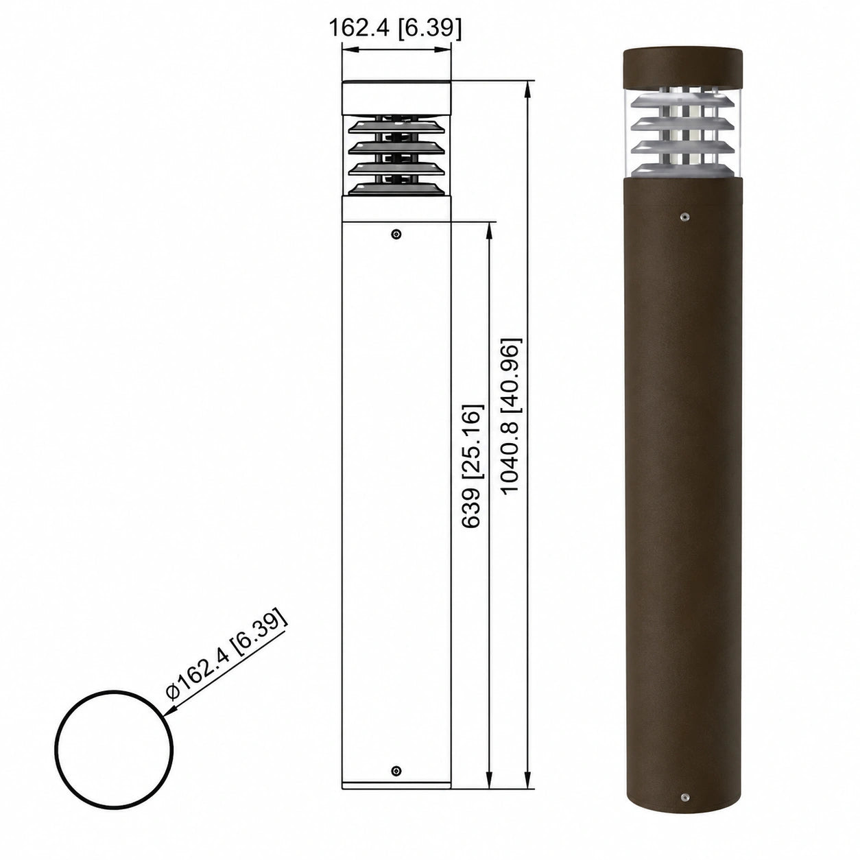 LED Bollard Light, Selectable 24W/19W/14W and CCT, 3,360 Lumens, 120-277 VAC, Round Pole Included - Lumens Depot