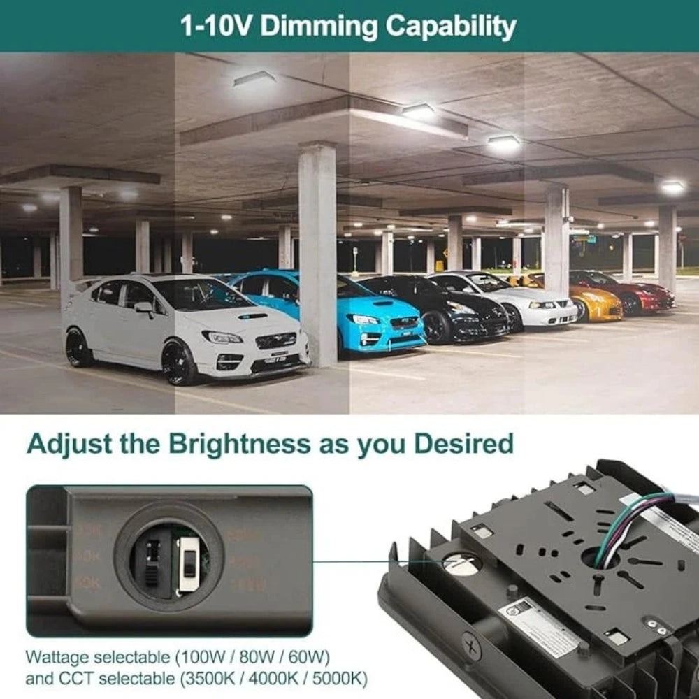 LED Canopy Light, 3-Pin Sensor Based, 100W/80W/60W, 3500K-5000K, 13000 Lumens, 120-277 VAC