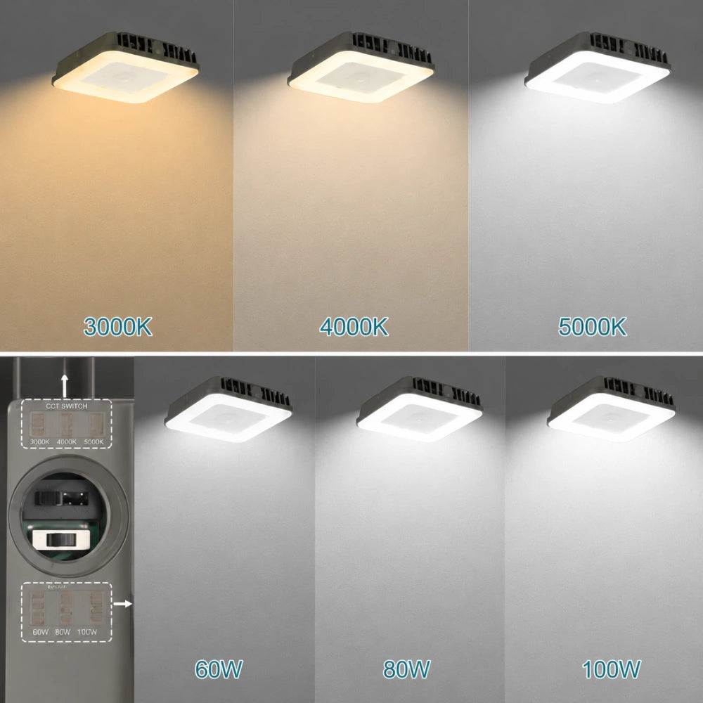 LED Canopy Light, Audio Jack Sensor Based, 100W/80W/60W, 3500K-5000K, 13000 Lumens, 120-277 VAC