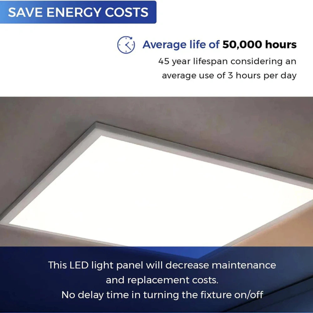 LED Ceiling Panel Light, 2x2, 40W/35W/30W/25W/20W, Selectable Watts and CCT, 3000K-6500K, 5000 Lumens - Lumens Depot