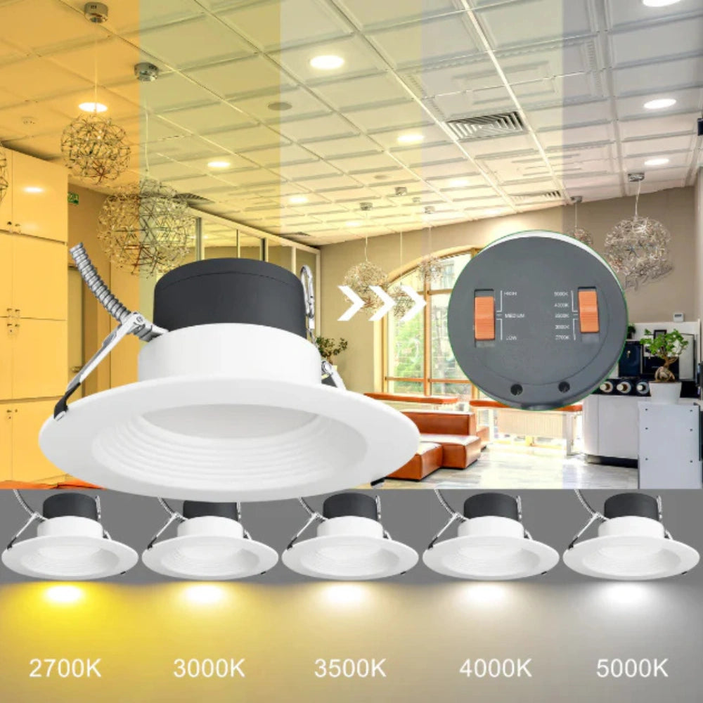 LED Commercial DownLight, 6 Inch, Selectable 27W/19W/13W and CCT 2700K-5000K, 3,000 Lumens, 120-347 VAC
