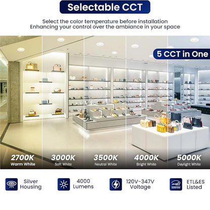 LED Commercial DownLight, 6 Inch, Selectable 27W/19W/13W and CCT 2700K-5000K, 3,000 Lumens, 120-347 VAC