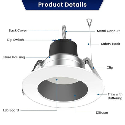 LED Commercial DownLight, 6 Inch, Selectable 27W/19W/13W and CCT 2700K-5000K, 3,000 Lumens, 120-347 VAC