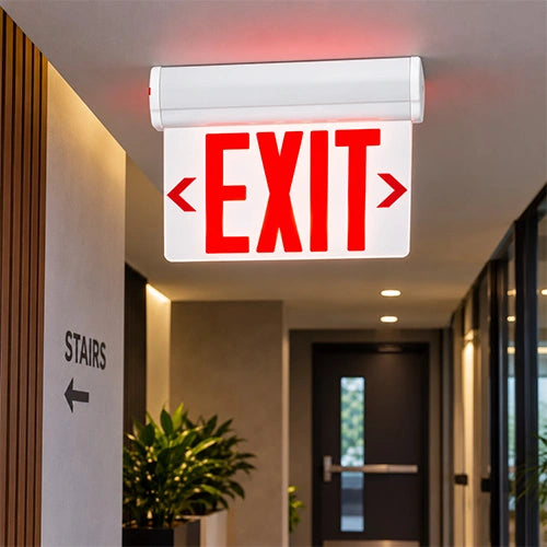 LED Edge-Lit Exit Sign - 1W - Red Letters - 120-277V - Battery Backup - 90-Min Runtime - UL Listed