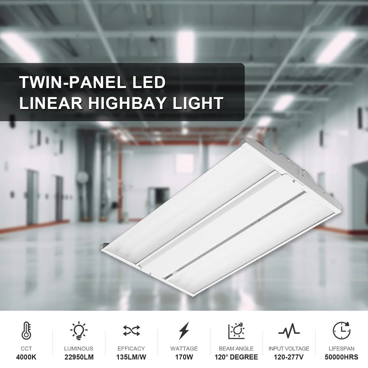 LED Linear High Bay Light-Twin Panel, 2ft, 170W, CCT 4000K/5000K, 22,950 Lumens, 120V-277 VAC - Lumens Depot