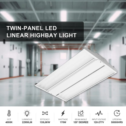 LED Linear High Bay Light-Twin Panel, 2ft, 170W, CCT 4000K/5000K, 22,950 Lumens, 120V-277 VAC - Lumens Depot