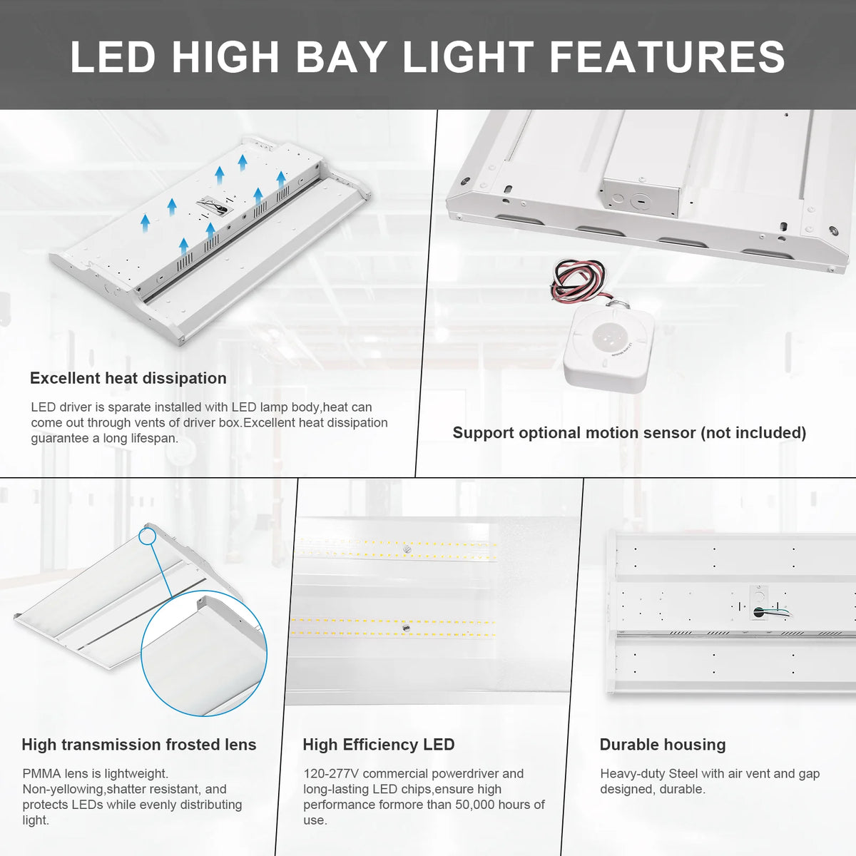 LED Linear High Bay Light-Twin Panel, 2ft, 170W, CCT 4000K/5000K, 22,950 Lumens, 120V-277 VAC - Lumens Depot