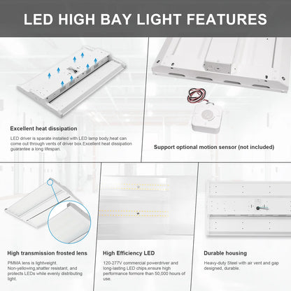 LED Linear High Bay Light-Twin Panel, 2ft, 170W, CCT 4000K/5000K, 22,950 Lumens, 120V-277 VAC - Lumens Depot