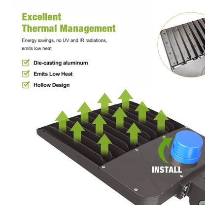 LED Parking Lot Light, 320W, 5000K, 48,000 Lumens, 100-277 VAC, built-in Photocell, Slip-fitter Mount