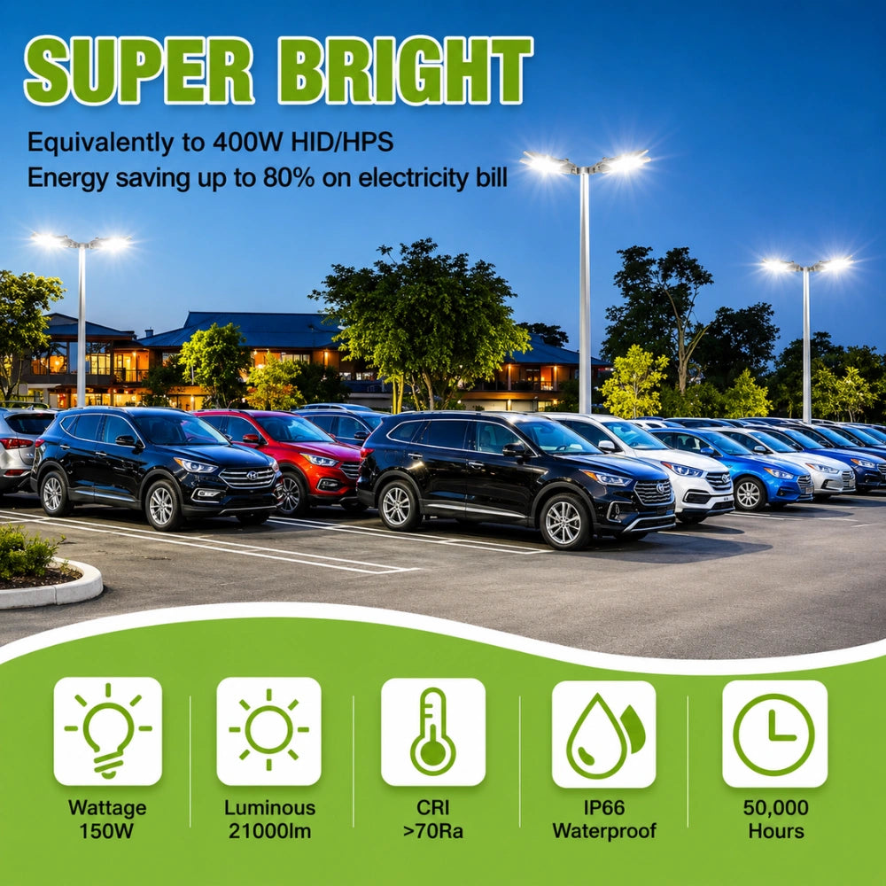 LED Parking Lot Light, 320W, 5000K, 48,000 Lumens, 100-277 VAC, built-in Photocell, Slip-fitter Mount