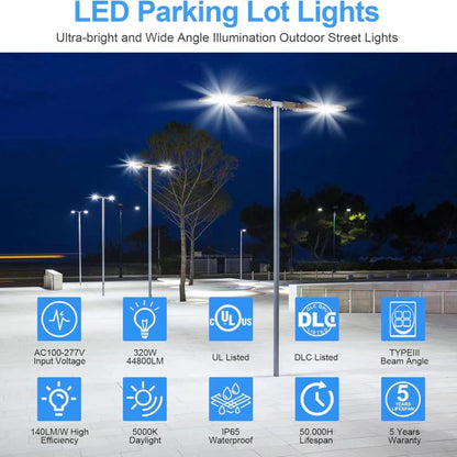 LED Parking Lot Light, 400W, 5000K, 56,879 Lumens, 277-480 VAC, Built-in Photocell, Slip Fitter Mount