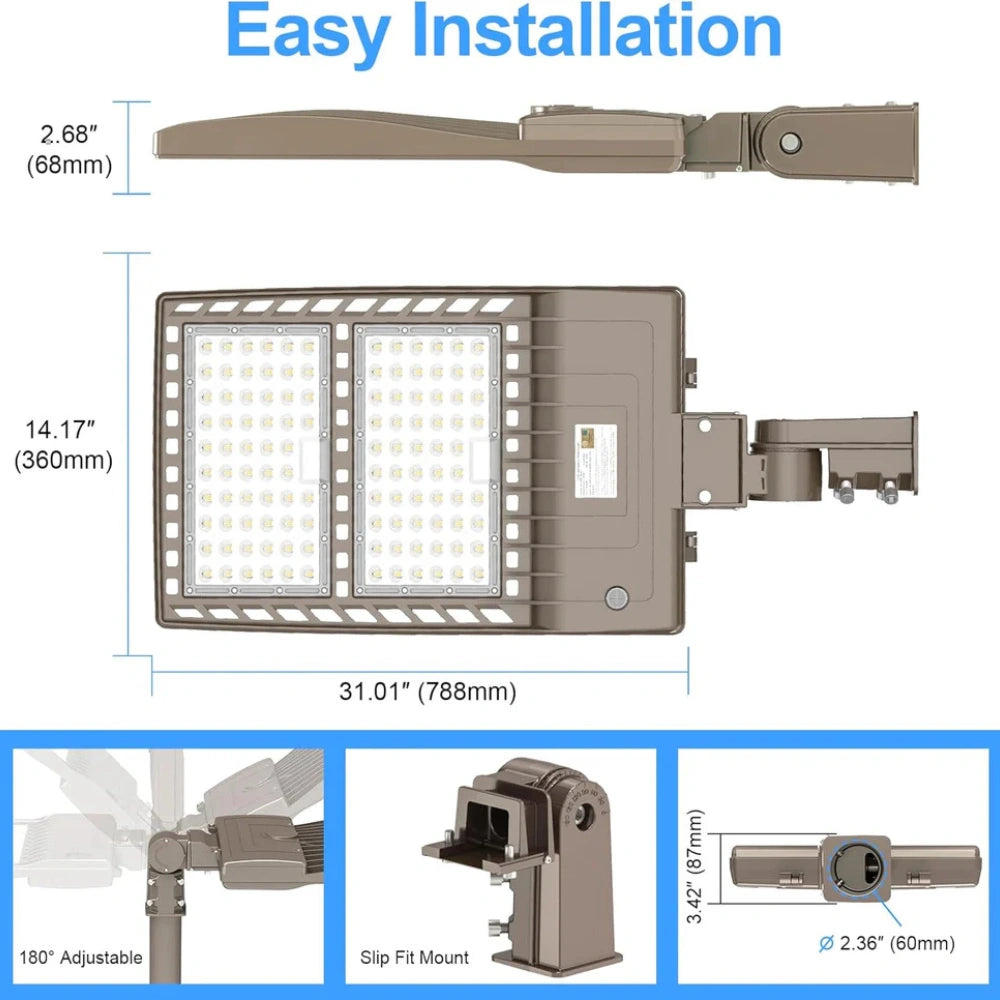 LED Parking Lot Light, 400W, 5000K, 56,879 Lumens, 277-480 VAC, Built-in Photocell, Slip Fitter Mount