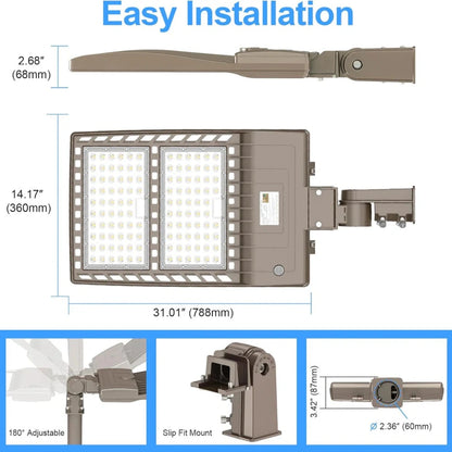 LED Parking Lot Light, 400W, 5000K, 56,879 Lumens, 277-480 VAC, Built-in Photocell, Slip Fitter Mount