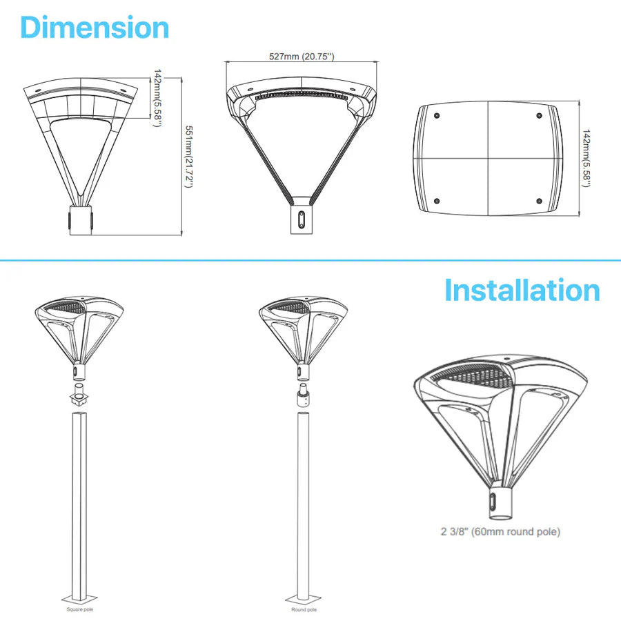 LED Post Top Light, 300W, CCT 5000K, 277-480 VAC, 19,500 Lumens