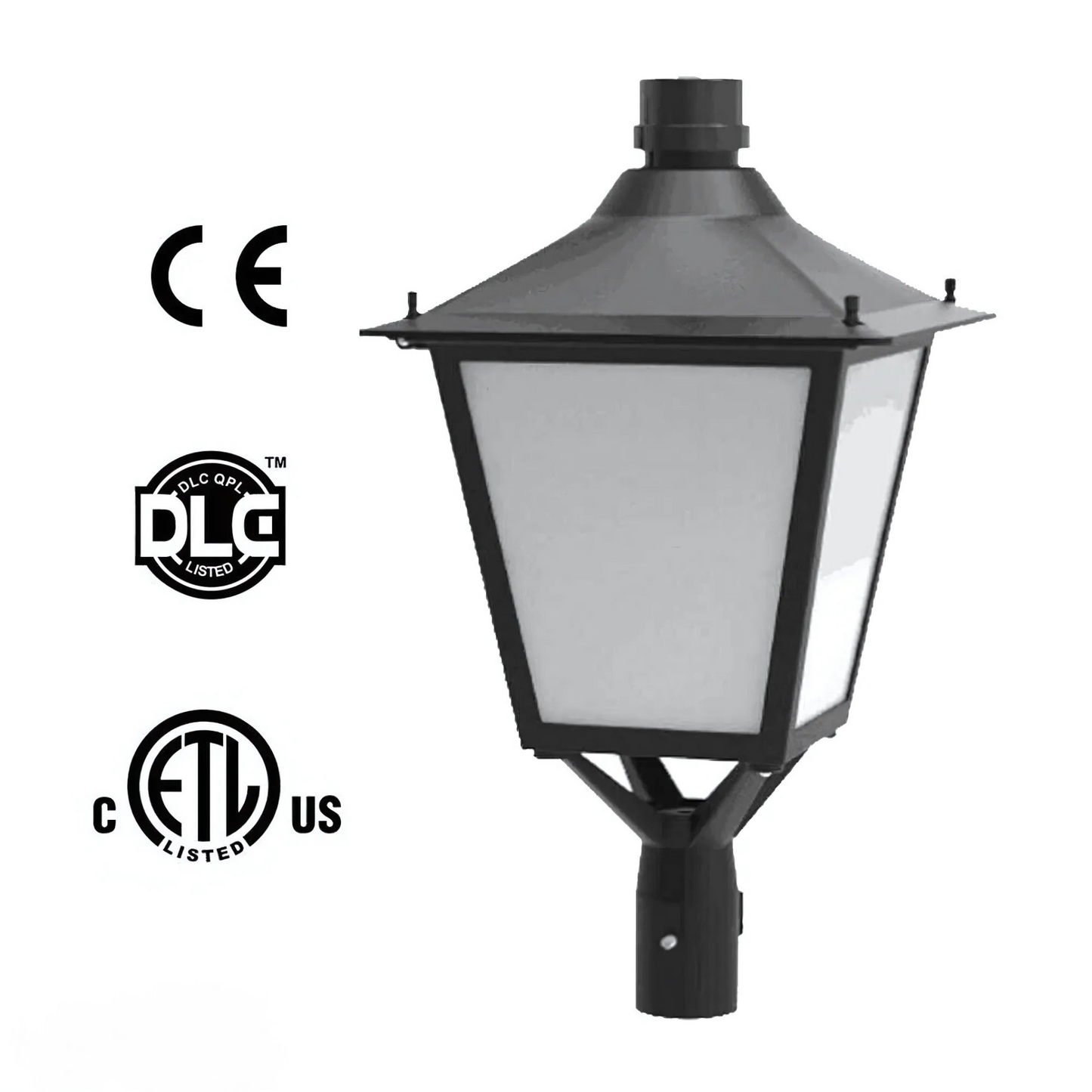LED Post Top Light, Selectable 100W/60W/30W and CCT 3000K/4000K/5000K, 100-277 VAC, 11,000 Lumens, Frosted Lens