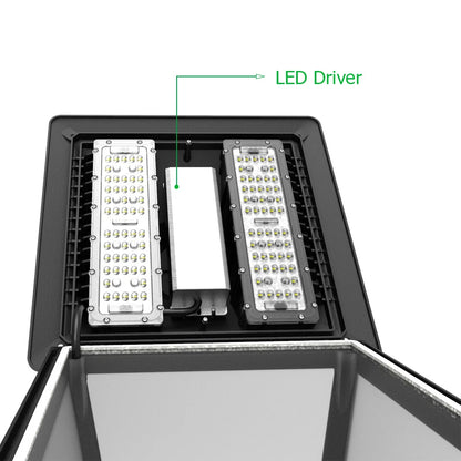 LED Post Top Light, Selectable 100W/60W/30W and CCT 3000K/4000K/5000K, 100-277 VAC, 11,000 Lumens, Frosted Lens