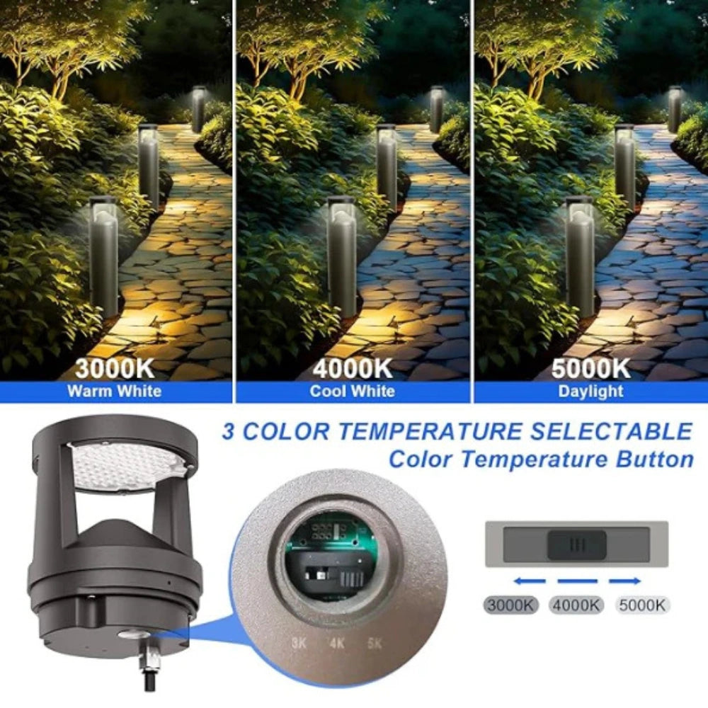 LED Rounded Bollard Light, 24W, CCT Tunable 3000K/4000K/5000K, 2,760 Lumens, 120-277 VAC