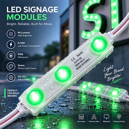 LED Signage Modules - Green, 0.72W, 66 Lumens, 12V DC