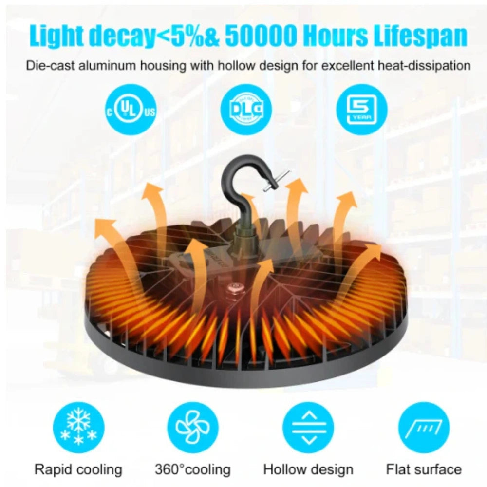 LED UFO High Bay Light, 240W, 5000K, 33,600 Lumens, 5000K, 100-277 VAC