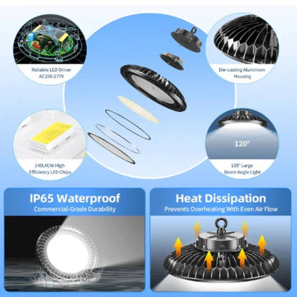 LED UFO High Bay Light, 150W, CCT 5000K, 22,500 Lumens, 100-277 VAC