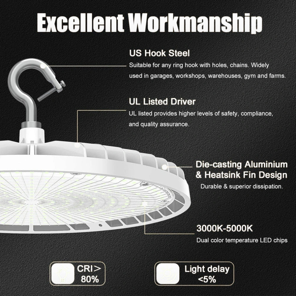 LED UFO High Bay Light, Selectable 150W/120W/90W and CCT 3000K/4000K/5000K, 21,000 Lumens, 100-277 VAC