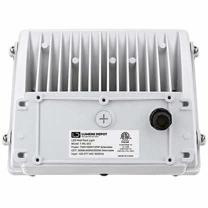 LED Wall Pack Light Built-in Photocell,- Selectable 76W/105W/125W and CCT 3000K-5000K , 18,750 Lumens, 120-277 VAC