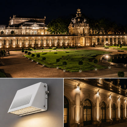 LED Wall Pack Light Built-in Photocell- Selectable 45W/63W/90W, CCT 3000K-5000K, 13,950 Lumens, 120-277 VAC
