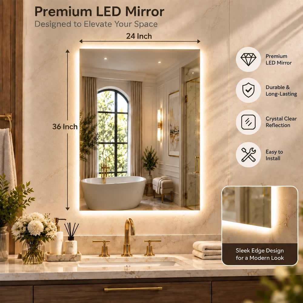 LED Backlit Bathroom Mirror with Adjustable Color & Anti-Fog Function