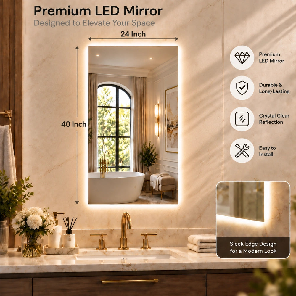 LED Backlit Bathroom Mirror with Adjustable Color & Anti-Fog Function