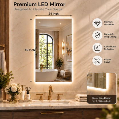 LED Backlit Bathroom Mirror with Adjustable Color & Anti-Fog Function