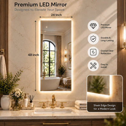 LED Backlit Bathroom Mirror with Adjustable Color & Anti-Fog Function