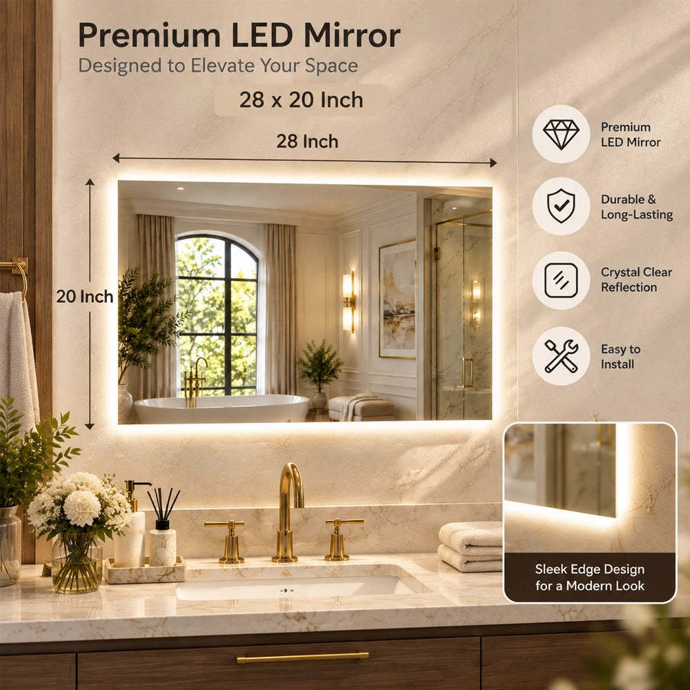 LED Backlit Bathroom Mirror with Adjustable Color & Anti-Fog Function
