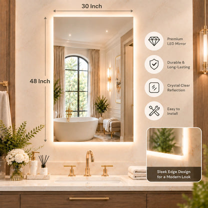 LED Backlit Bathroom Mirror with Adjustable Color & Anti-Fog Function