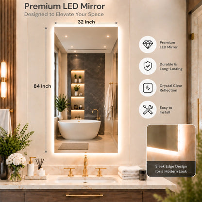LED Backlit Bathroom Mirror with Adjustable Color & Anti-Fog Function