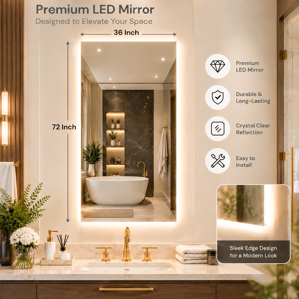 LED Backlit Bathroom Mirror with Adjustable Color & Anti-Fog Function