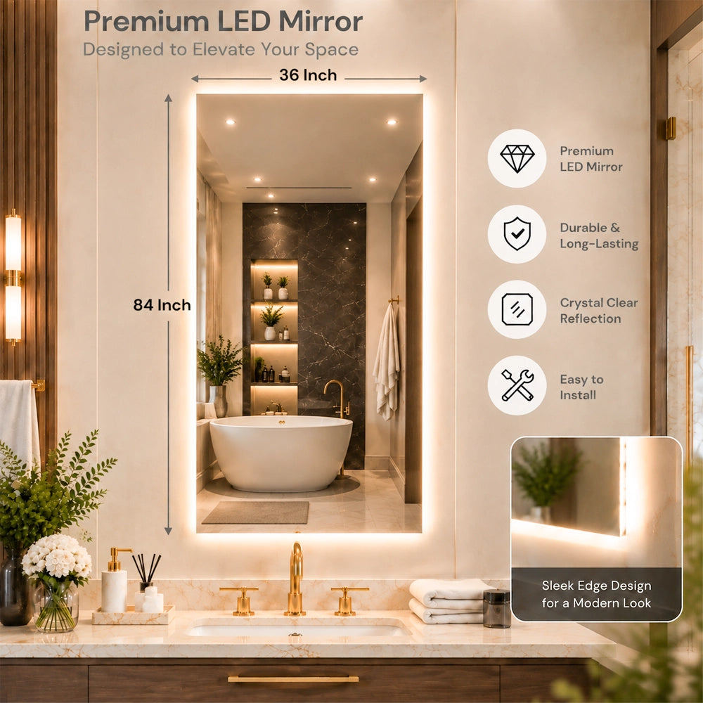 LED Backlit Bathroom Mirror with Adjustable Color & Anti-Fog Function