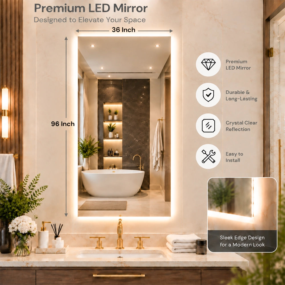 LED Backlit Bathroom Mirror with Adjustable Color & Anti-Fog Function