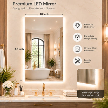 LED Backlit Bathroom Mirror with Adjustable Color & Anti-Fog Function